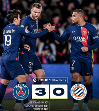 파리생제르맹 3:0 스코어로 경기를 마치는 모습