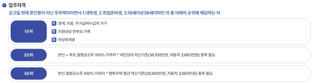 1순위부터 3순위까지의 자격 요건 안내