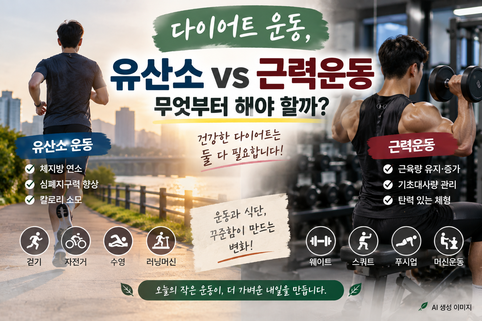 다이어트 운동 유산소와 근력운동 비교 이미지