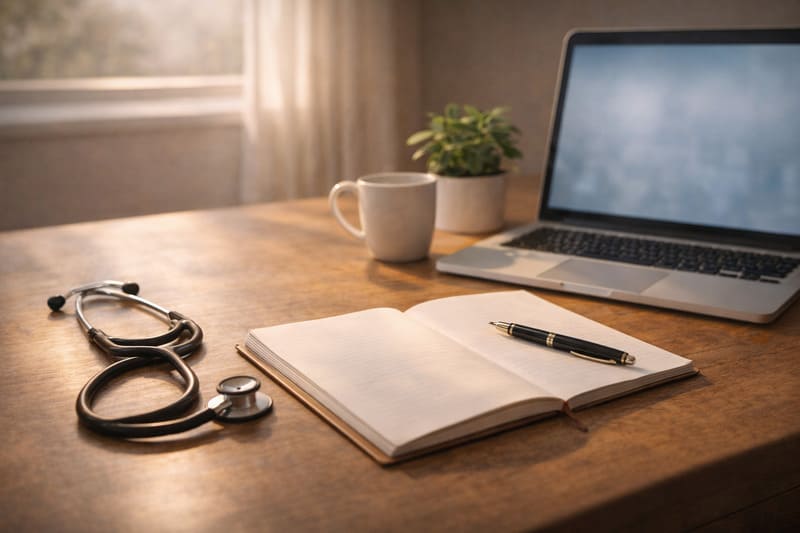 2026년 짝수년생 국가건강검진 대상자 조회를 위한 책상 위 노트북과 청진기