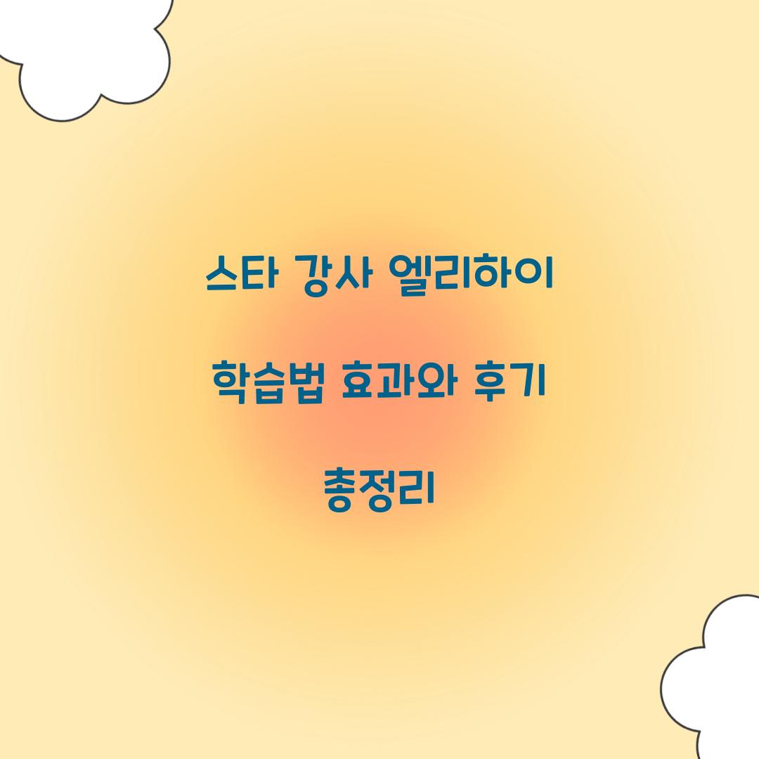 스타 강사 엘리하이 학습법