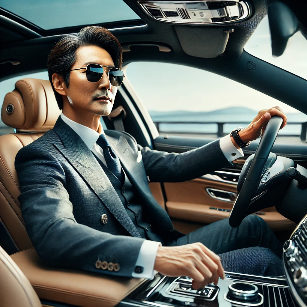 중년 신사의 럭셔리 카 드라이브 이미지