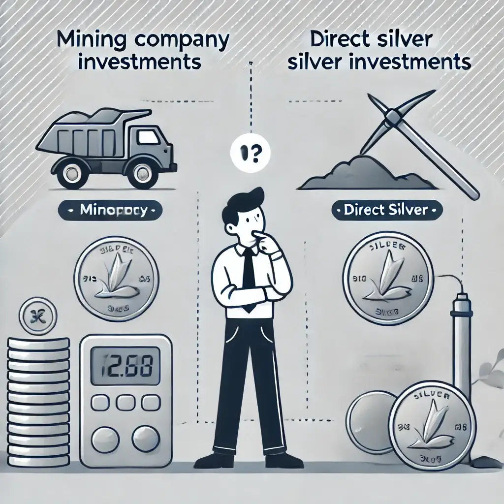 은광 회사 투자와 실물 은 투자를 논의하는 사람의 일러스트