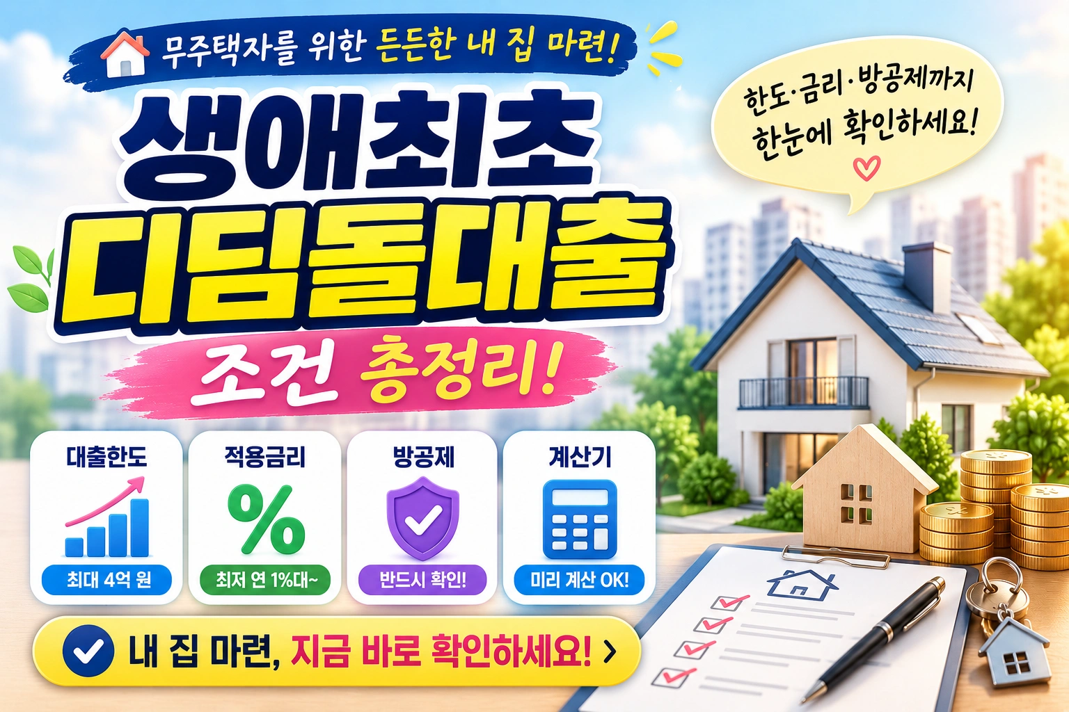 생애최초 디딤돌대출 조건 총정리! 한도, 금리, 방공제까지 한눈에 확인하세요