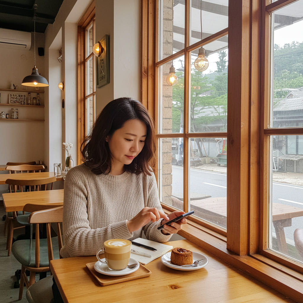 카페에서 양평에서의 여행 추억을 기록