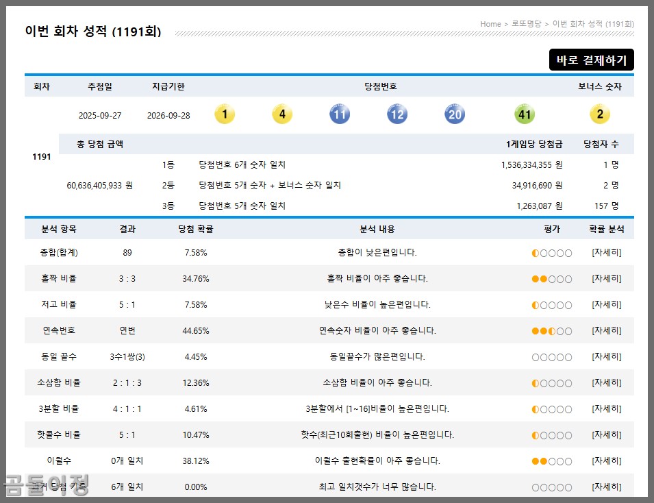 3분할 비율 1192회차 홀짝 저고 완벽 전략2