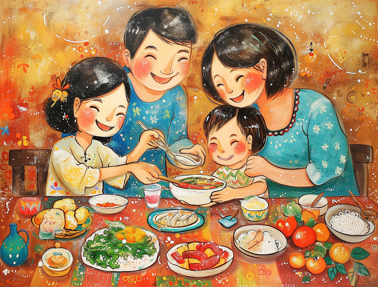 부모님과 밥먹는 일러스트