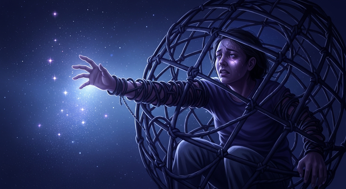 수면제 의존성으로 인해 약 없이는 잠들지 못하고 고통스러워하는 사람의 모습