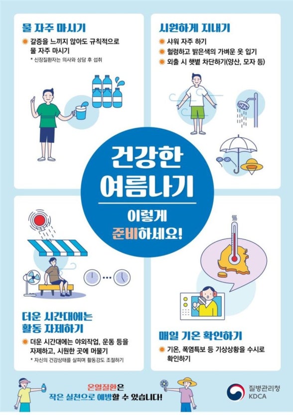 여름나기 수분섭취 10계명 식사 적당한운동 온열질환 적절한수면 식중독예방