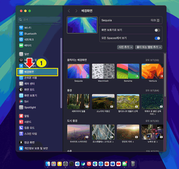 Apple 기기의 macOS 배경 화면 변경.