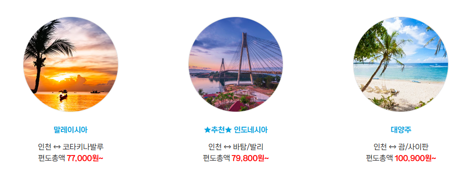 국제 노선 및 요금