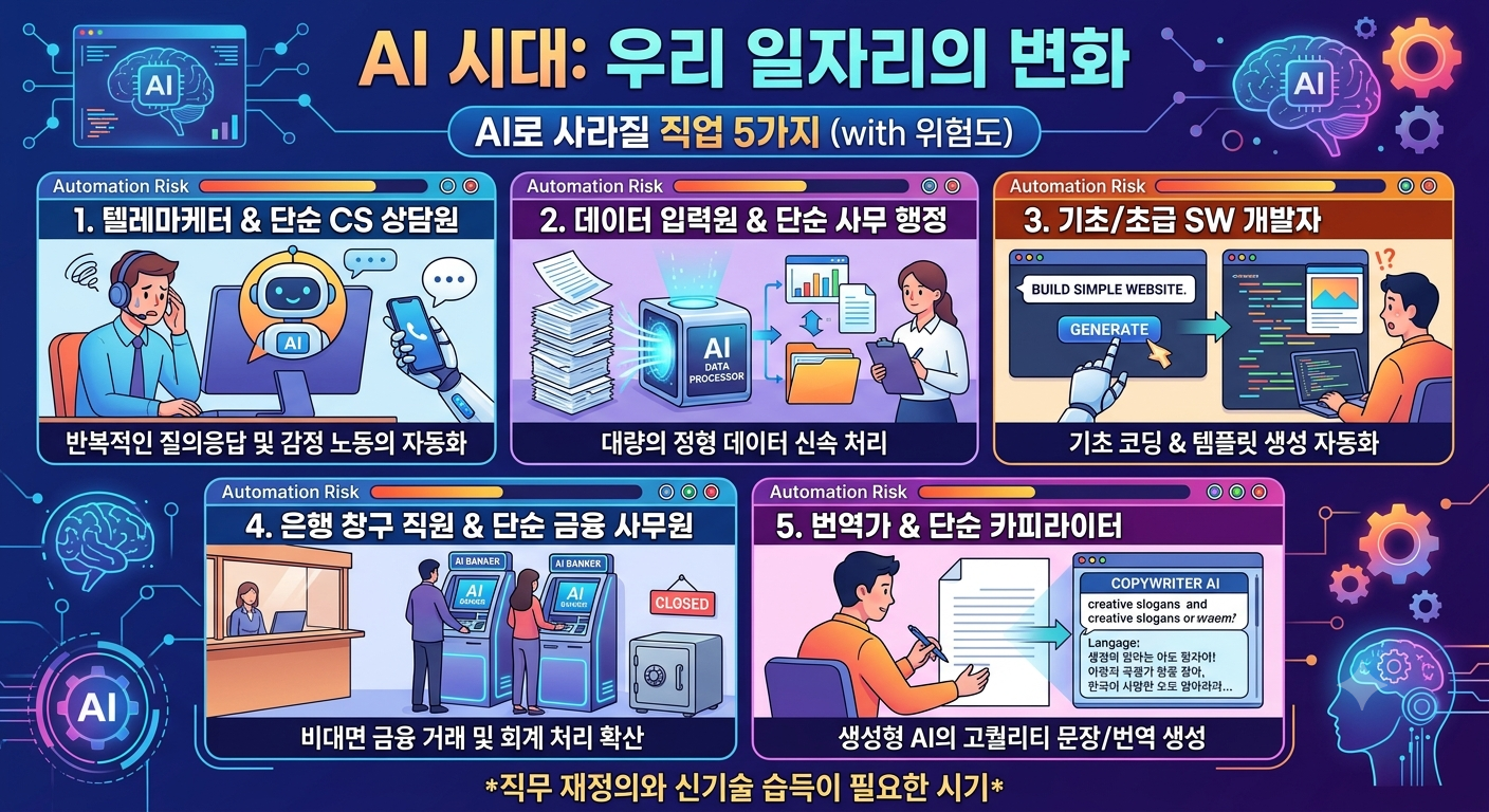(2026년 최신)AI가 대체하는 직업 TOP 5, 내 일자리는 안전할까? 구직자&middot;재직자 필독!