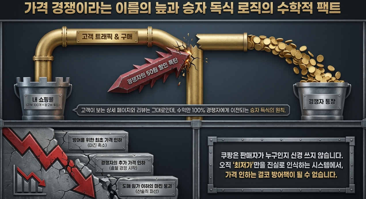 쿠팡 승자 독식 최저가 노출 로직 가격 치킨 게임 마진 붕괴 시스템 분석