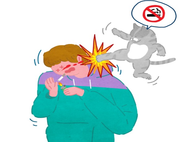 담배피는 사람들 발차기 하는 호돌이 일러스드