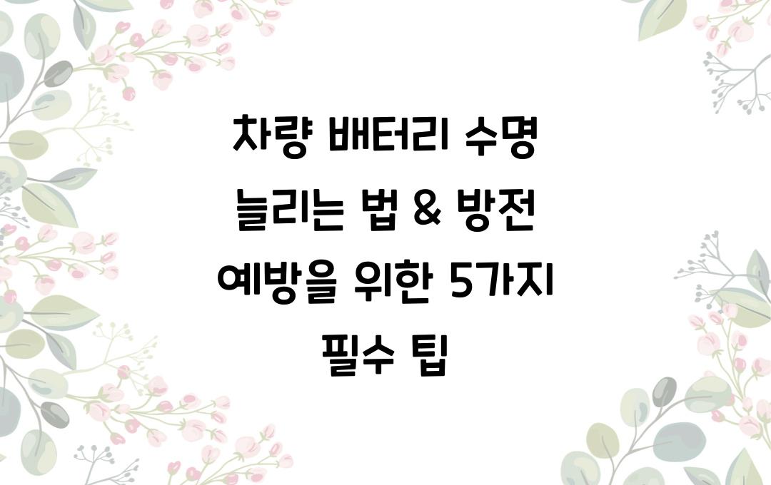 차량 배터리 수명 늘리는 법 & 방전 예방 팁