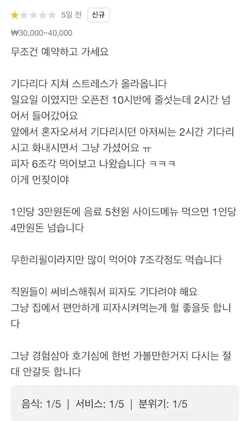 고든 램지 스트리트 피자 구글 후기 별점