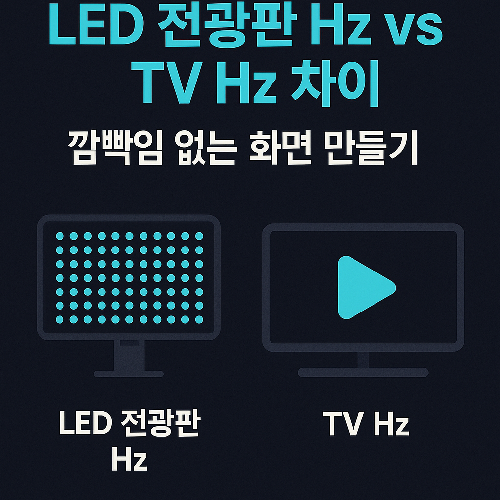 LED 전광판 Hz와 TV Hz 차이를 비교한 인포그래픽 썸네일, 깜빡임 없는 화면 만들기 가이드