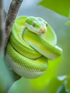 초록색뱀이-나무에서-옴을-빙빙-꼬아-감고있는-모습