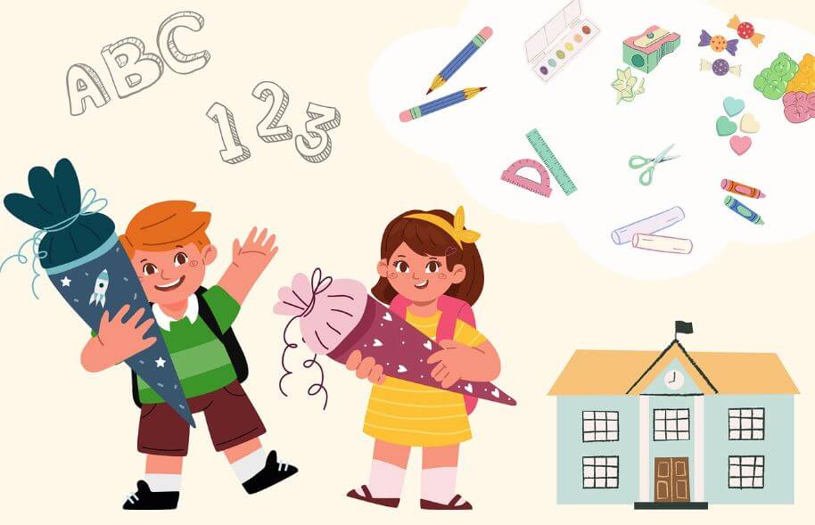 가방 메고 있는 남녀 아이들