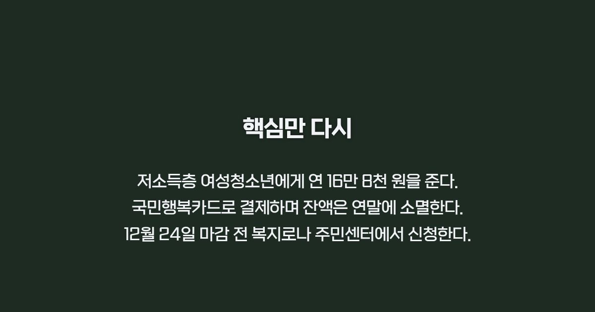 여성청소년 생리용품 바우처 요약 정리 카드뉴스