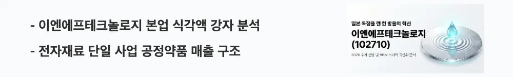 이엔에프테크놀로지 주가 전망: ’이엔에프테크놀로지 본업 식각액 강자 분석'이라는 문구가 포함된 웹배너 이미지. 이 이미지는 전자재료 단일 사업과 공정약품 중심의 매출 구조라는 핵심 요약 정보를 시각적으로 전달하며, 블로그의 이엔에프테크놀로지 사업 구조 주제와 관련된 내용을 설명함