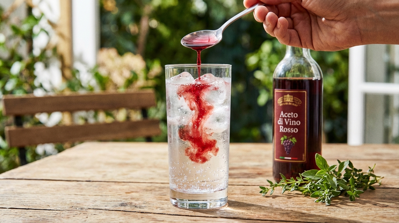 시원한 탄산수에 레드와인비니거를 희석하여 마시는 방법 이미지