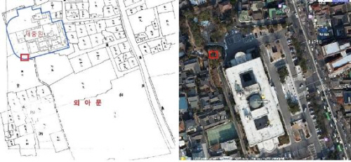 1880년대 제중원 터 좌와 2000년대 헌법재판소 항공사진 우 출처 프레시안