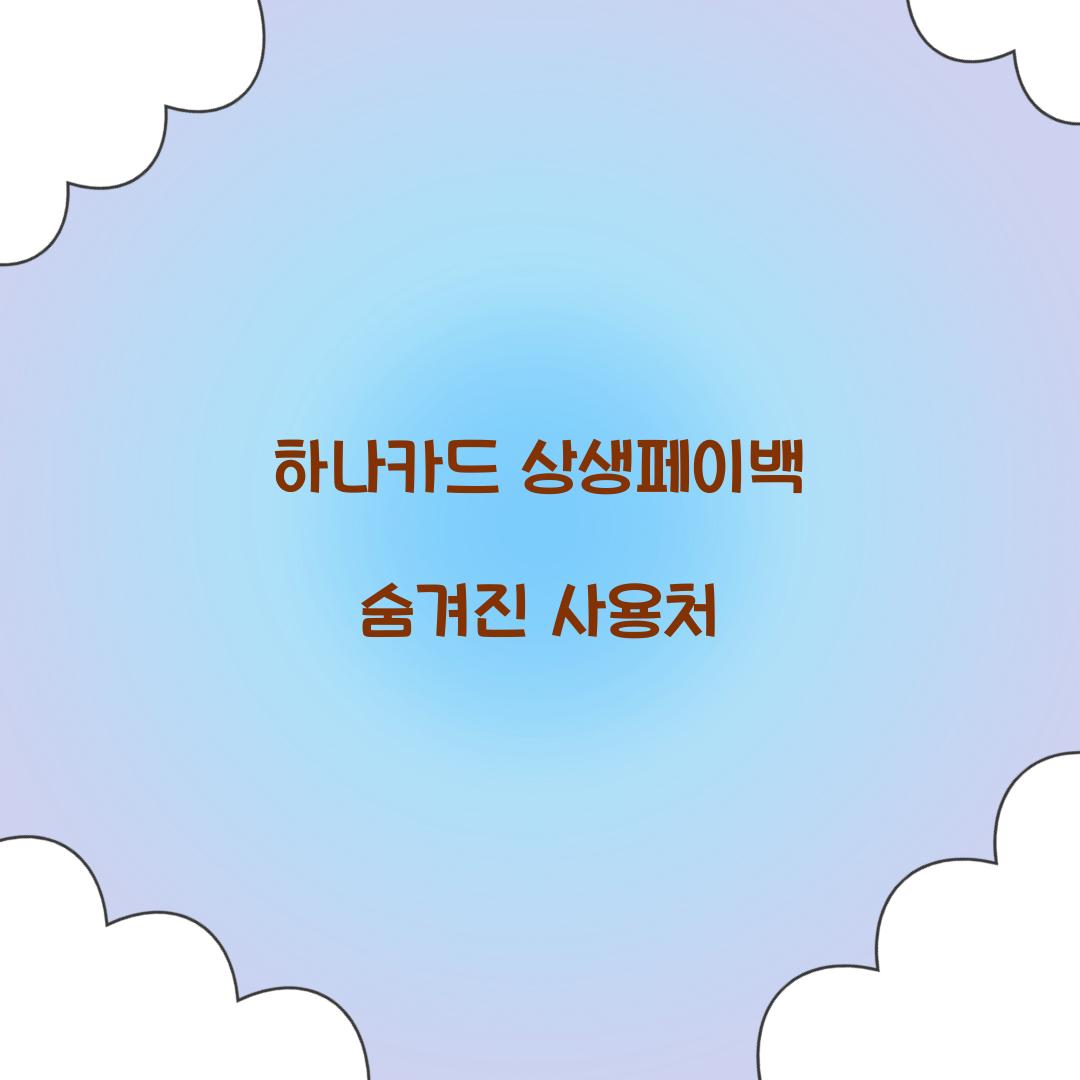 하나카드 상생페이백 숨겨진 사용처