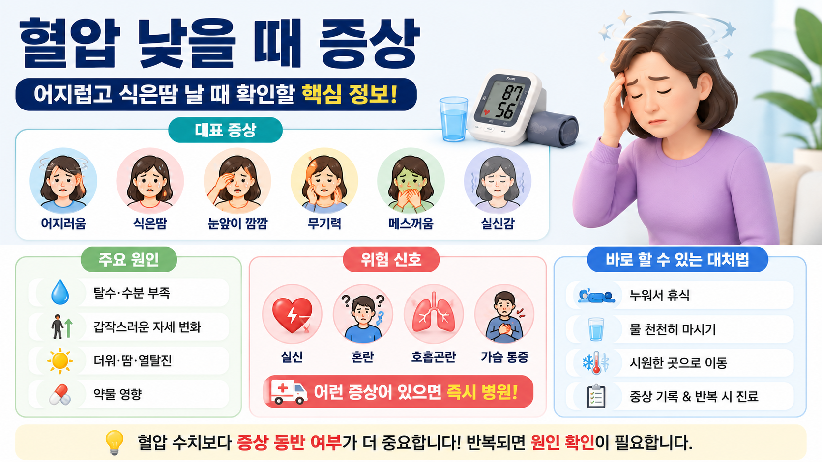 혈압 낮을 때 나타나는 대표 증상과 위험 신호