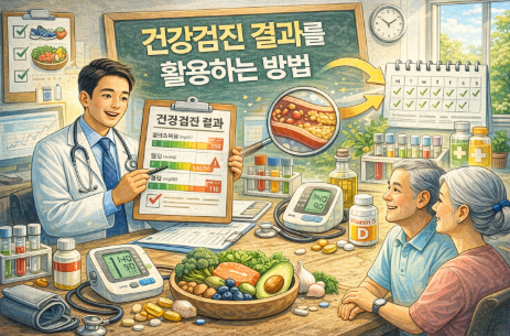 부부가 병원에서 건강검진 상담받는 장면