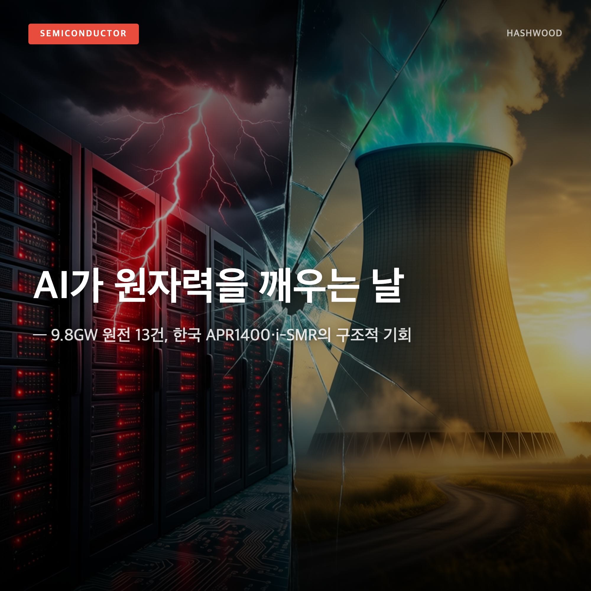 그림: AI가 원자력을 깨우는 날 — — 9.8GW 원전 13건, 한국 APR1400·i-SMR의 구조적 기회