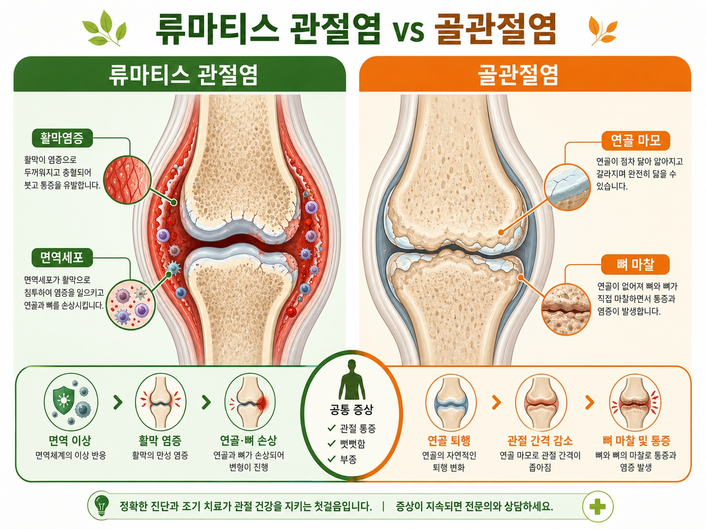 류마티스 관절염 골관절염 차이 관절 구조 비교
