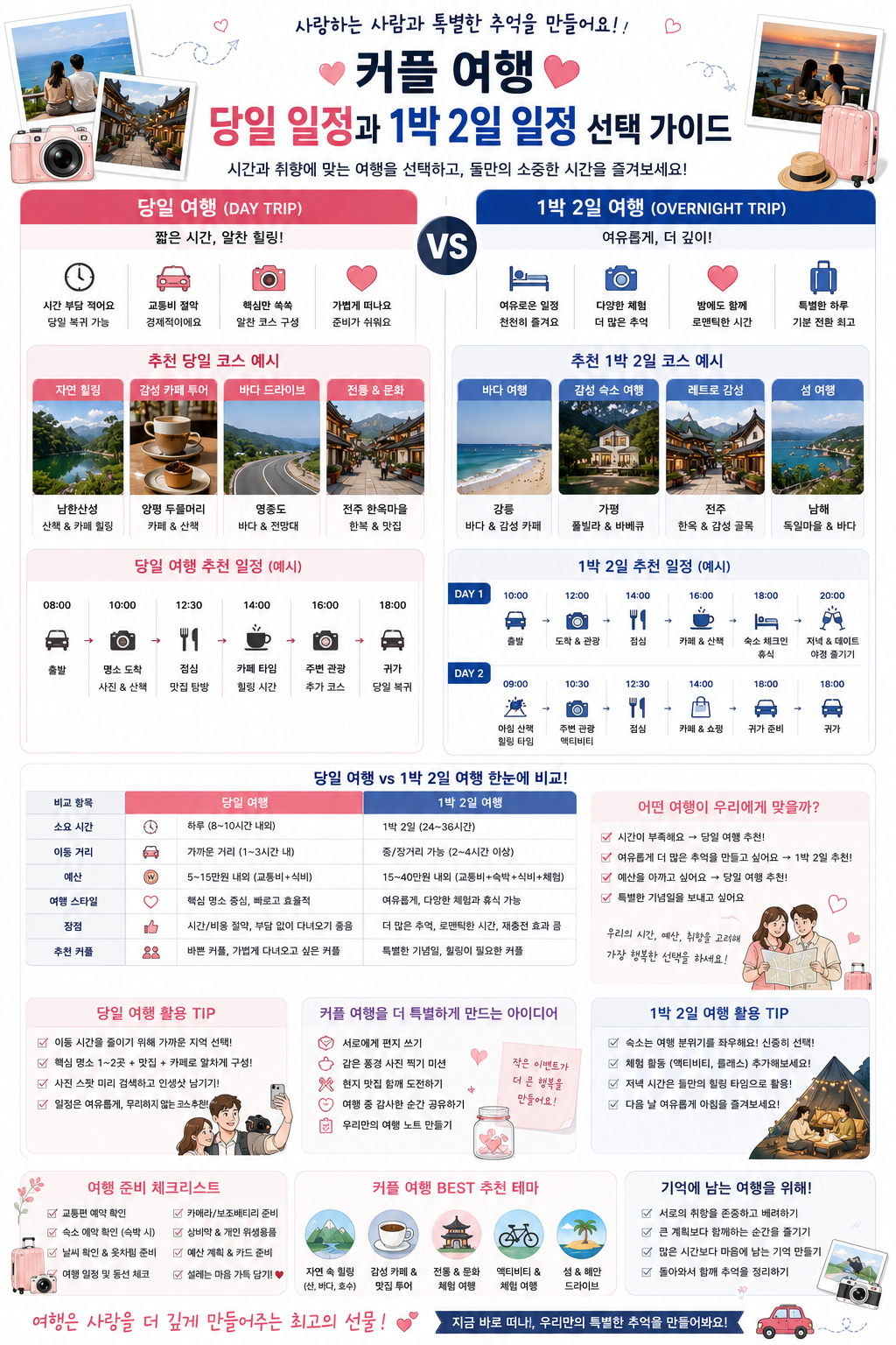 커플 여행 당일 일정과 1박2일 일정 선택 가이드 관련 사진