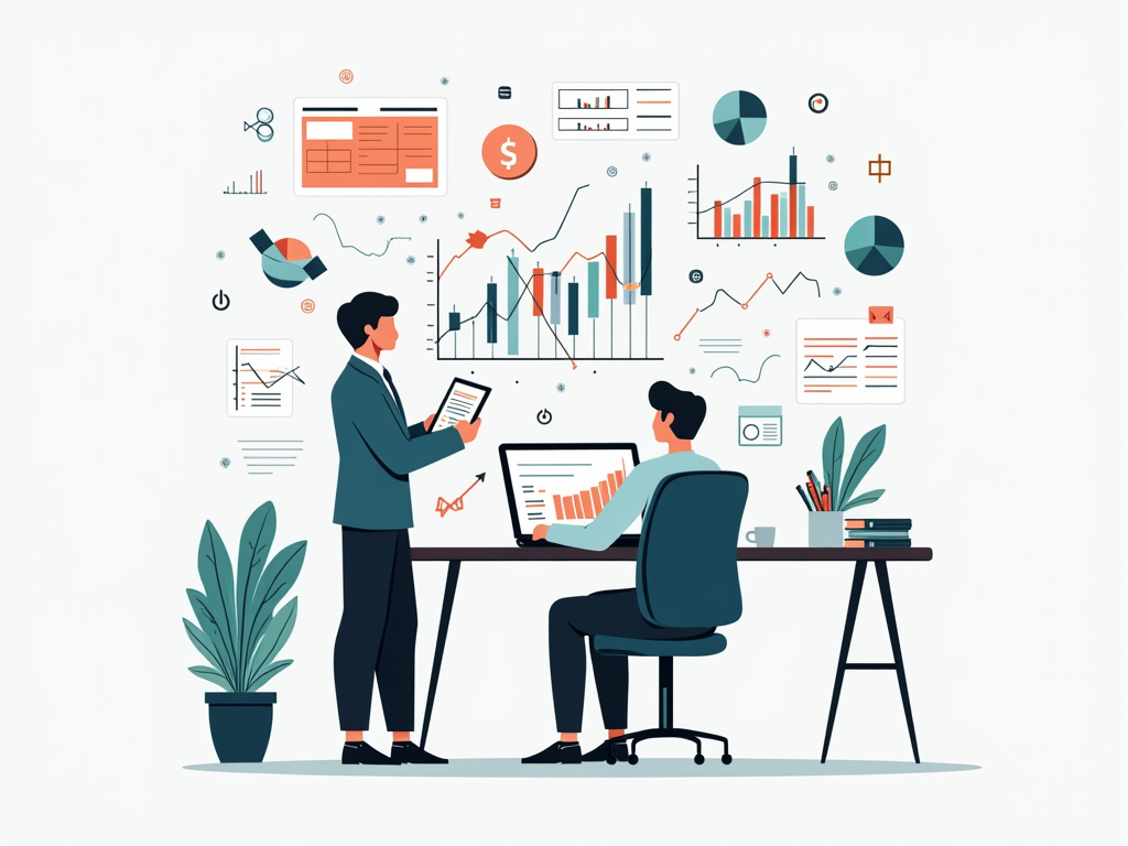 주식 트레이딩을 하는 두 사람의 일러스트입니다.