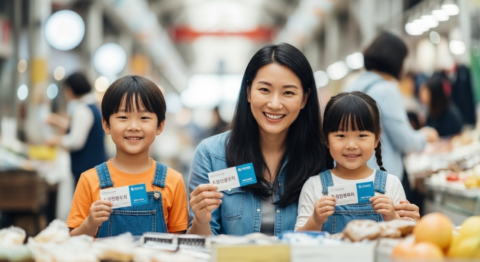 다문화가정 아이들과 엄마가 웃고 있는 모습