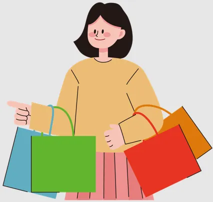 쇼핑백을 여러 개 들고 있는 여성