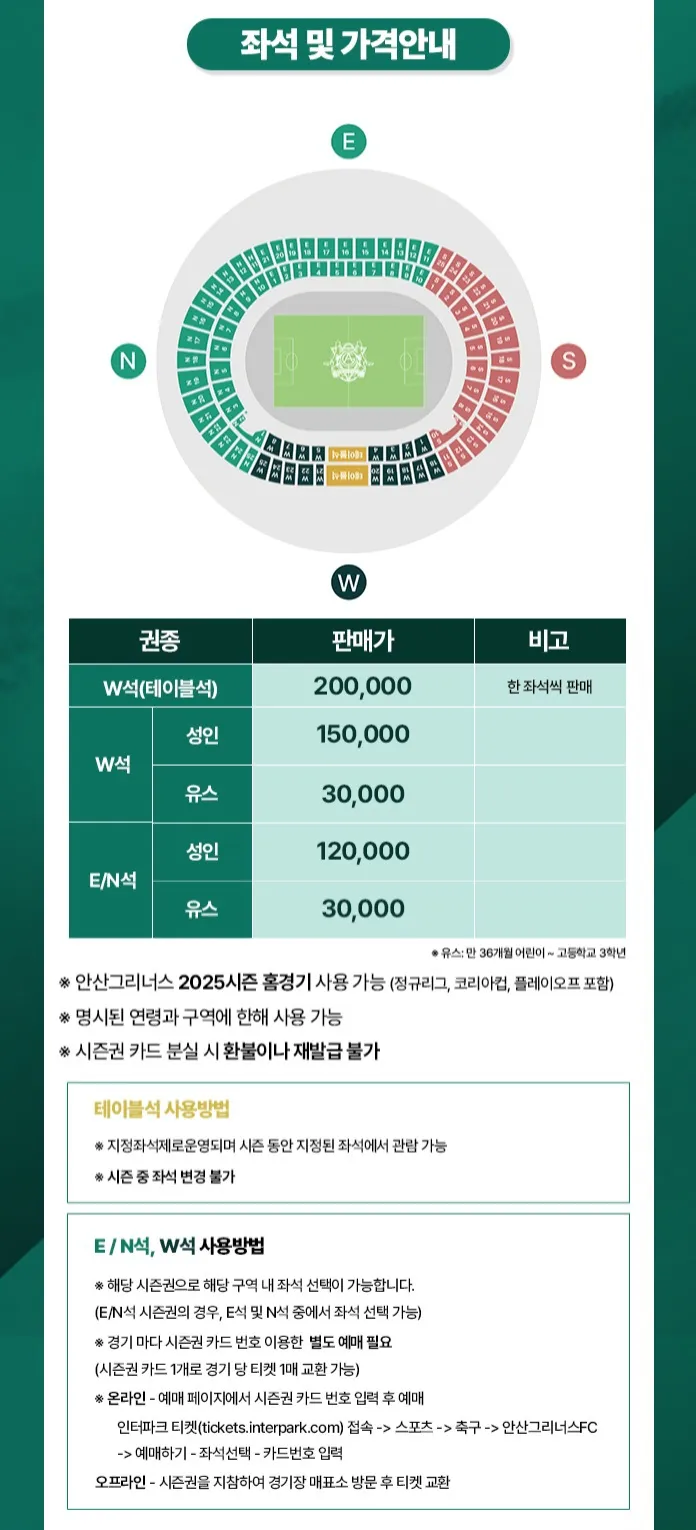 안산그리너스 2025시즌 시즌권 가격, 혜택, 구매기간 및 구매방법 등 안내