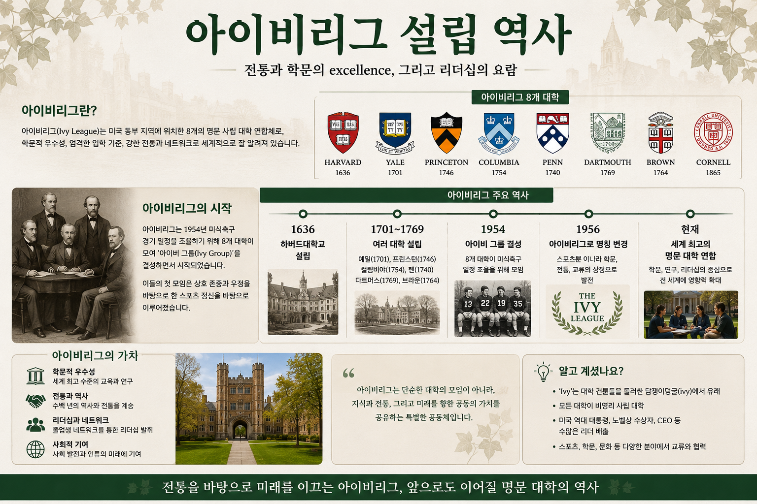 아이비리그 설립 역사 사진