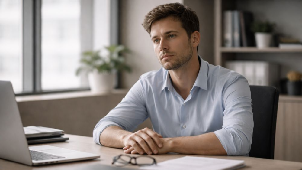 겉으로는 정상처럼 보이지만 내면은 지친 정신적 번아웃 상태를 표현한 이미지