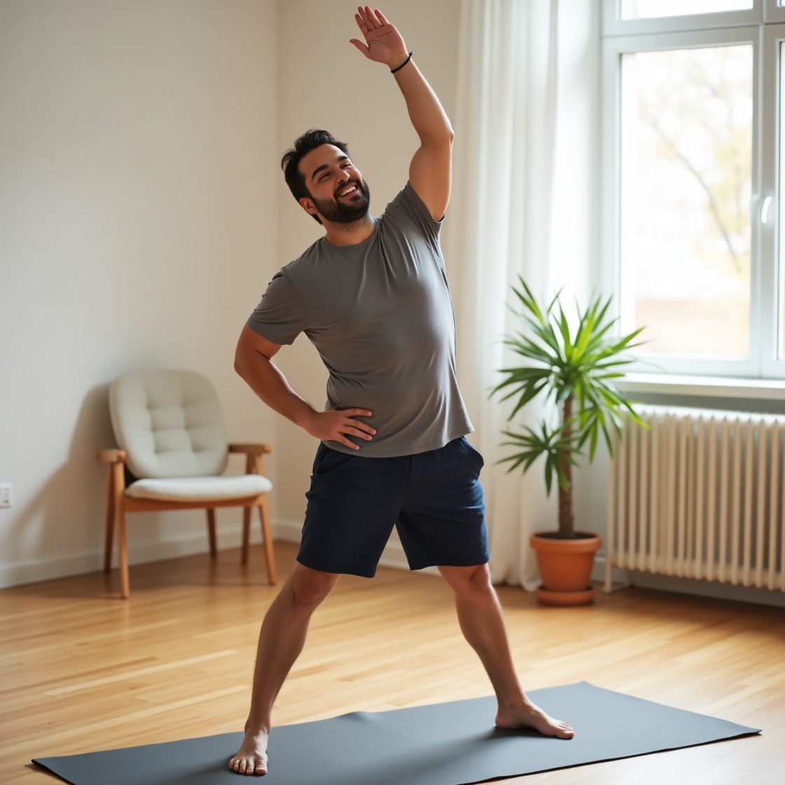 중년 남성의 옆구리 스트레칭 모습