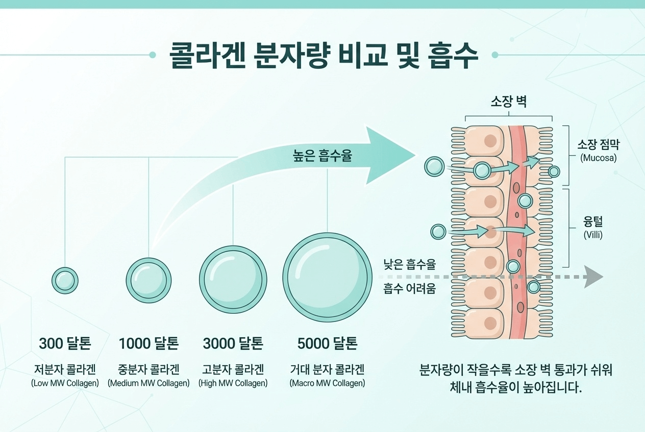 저분자 콜라겐 달톤 분자량 크기 비교 다이어그램
