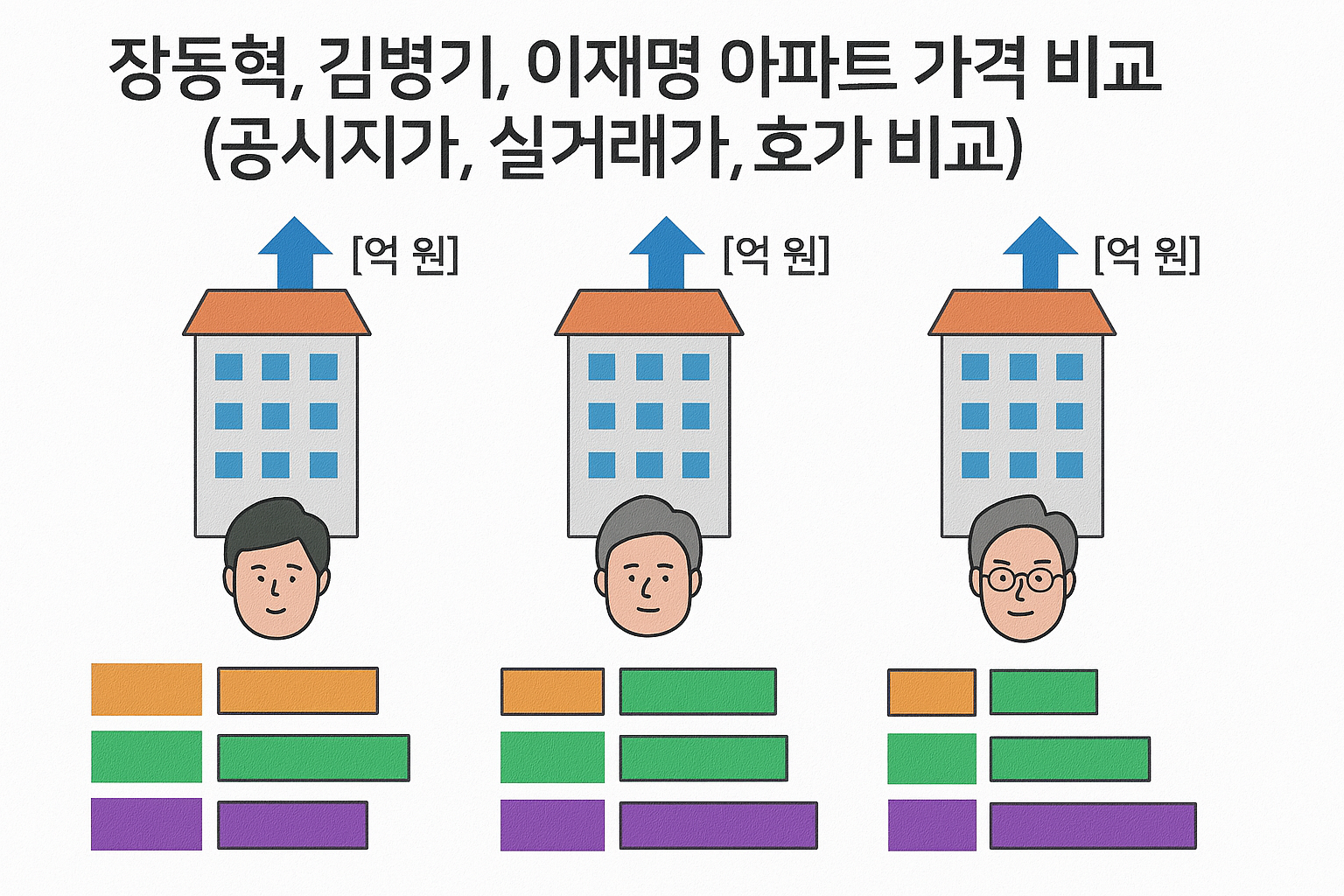 장동혁, 김병기, 이재명 아파트 가격 비교(공시지가, 실거래가, 호가 비교)