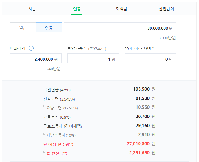 연봉 계산기 실수령액 계산기