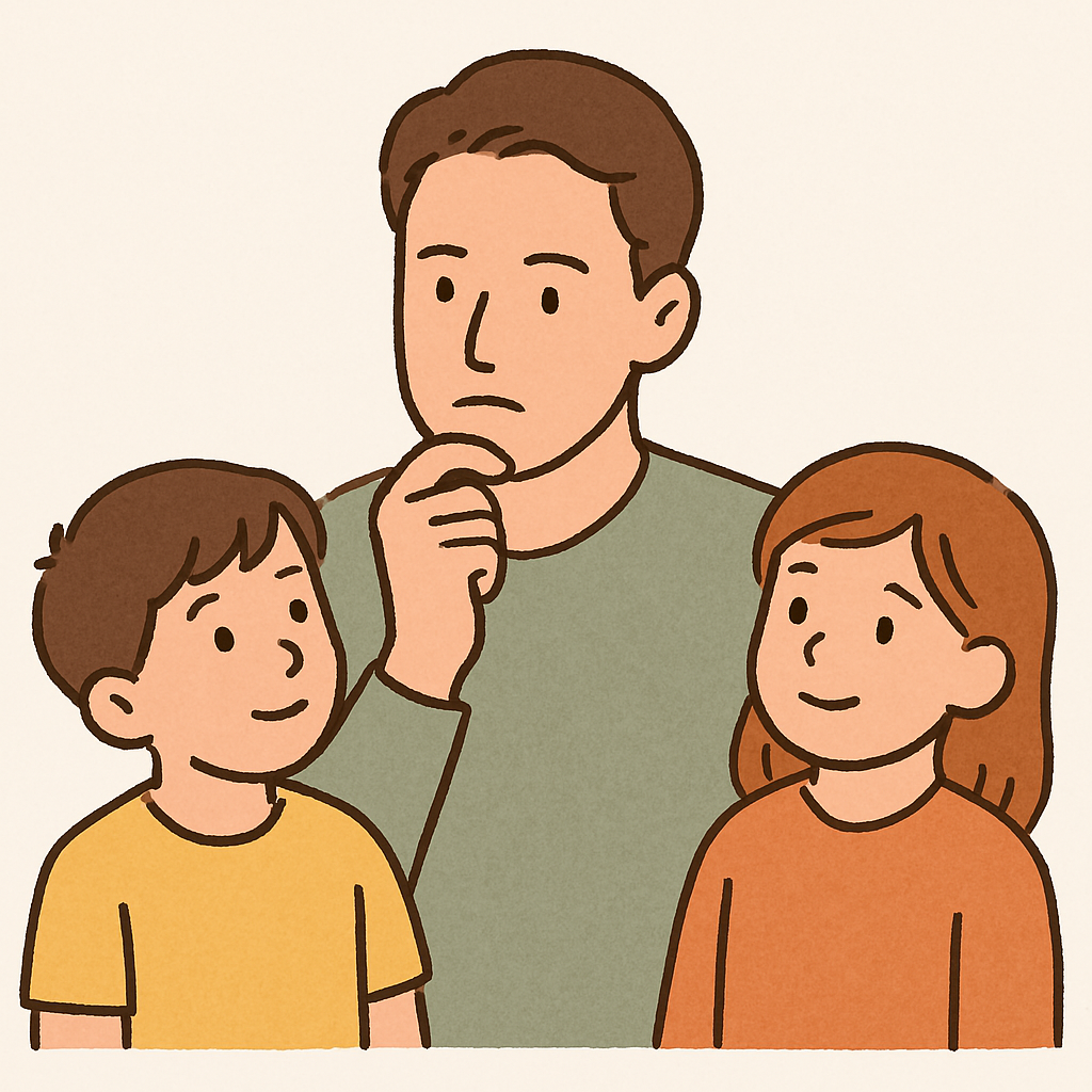 미성년자녀를 바라보며 증여세에 대해 고민하는 아버지의 모습 이미지