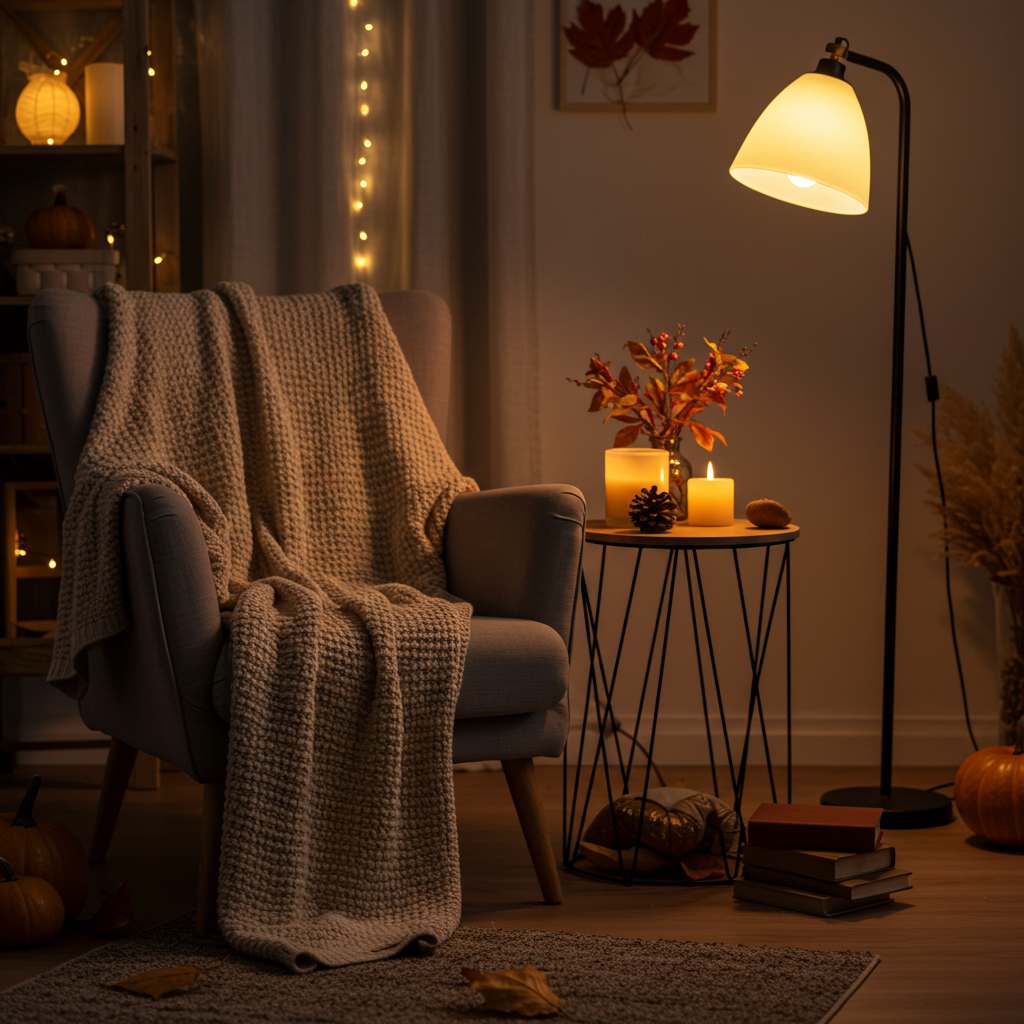 따뜻한 무드의 조명 소품, trendy, realistic, autumn feeling