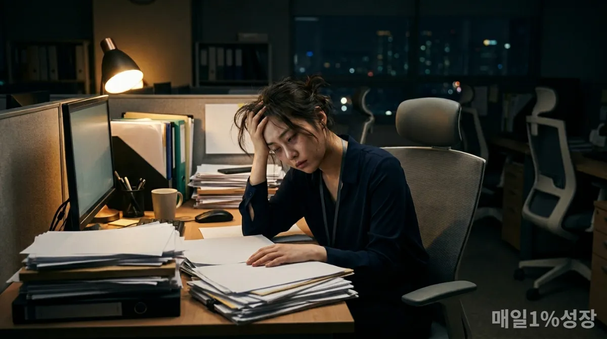 만성 피로에 지쳐 보이는 한국인 직장인
