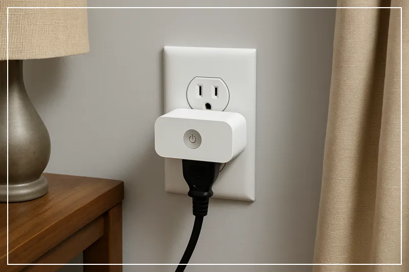 전원 콘센트에 연결된 스마트 플러그의 장면