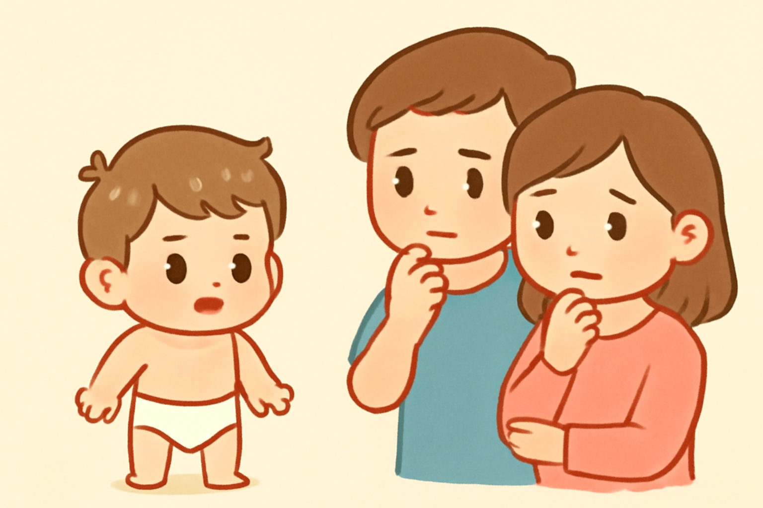 기저귀 찬 아이를 걱정하는 부모