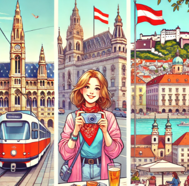 빈, 잘츠부르크, 그라츠 여행하는 여학생 모습