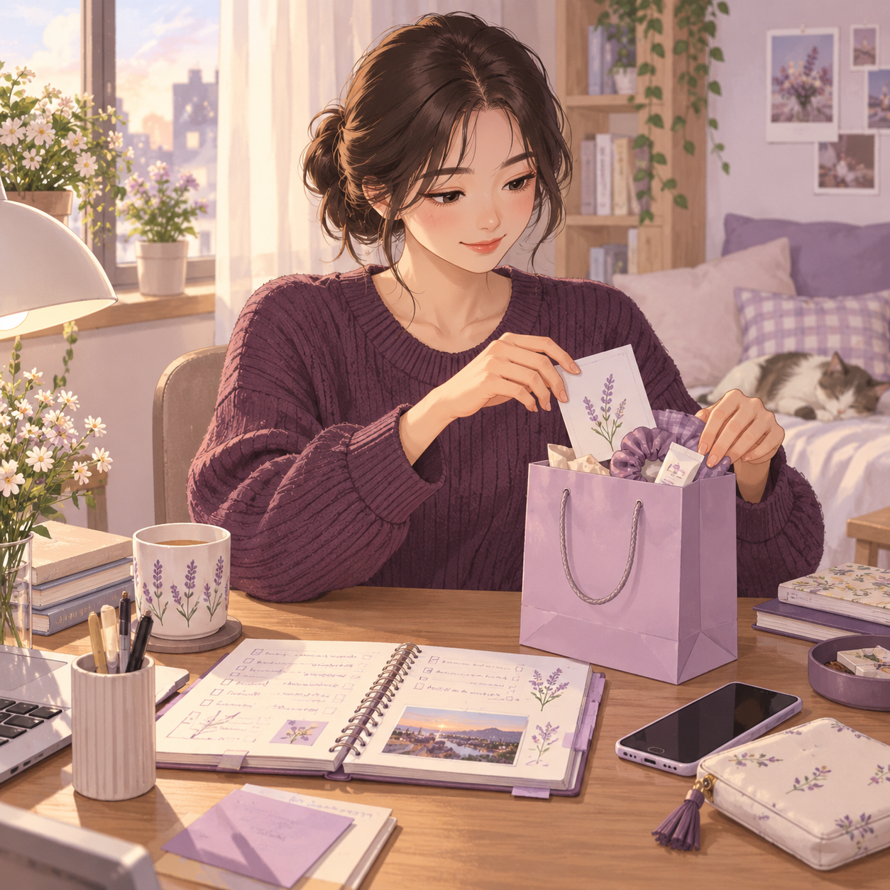 친구의 취향을 기억해 선물을 준비하는 여성의 모습